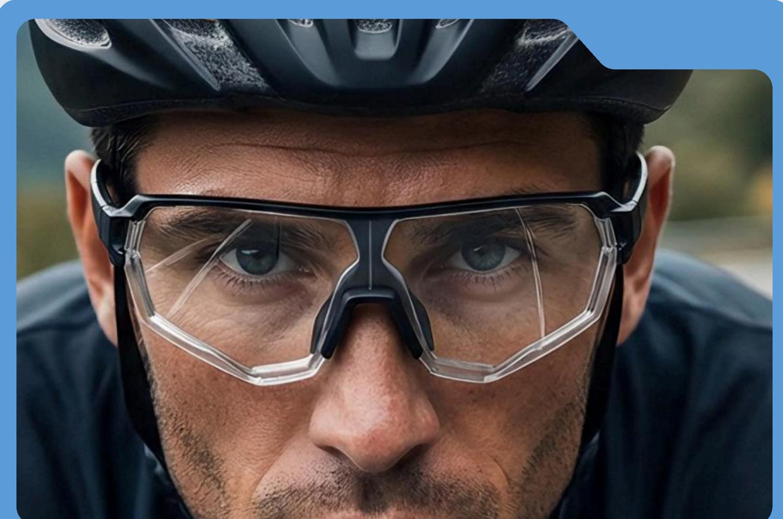 Close-up of sports glasses with prescription lenses